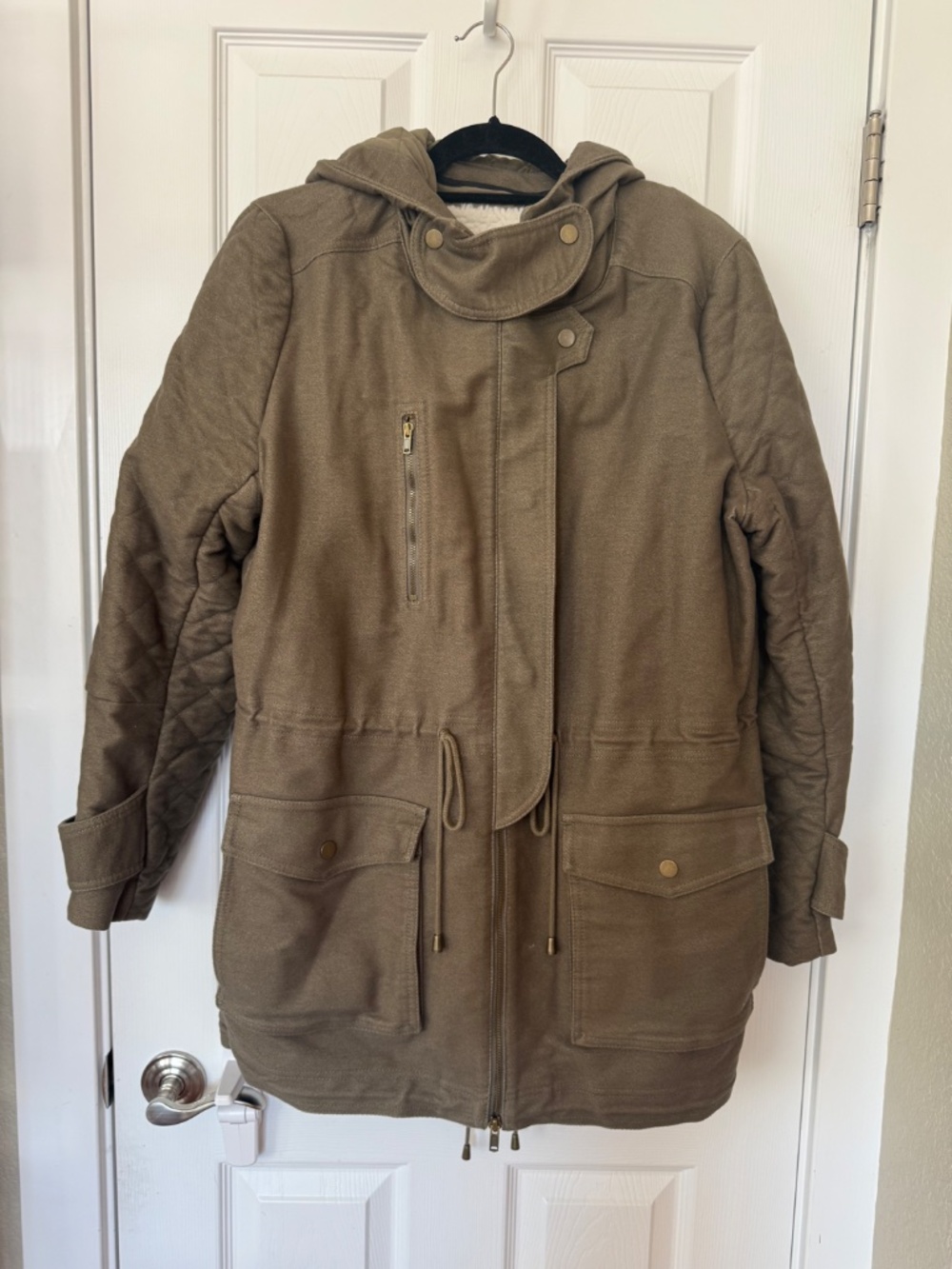 NWT Lou & Grey Olive Green Quilted-Sleeve Anorak 3-1 Parka Jacket - W Large